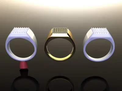 Square Signet Diamond Cluster Ring Band Mix Size 3D print model