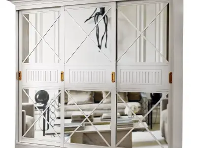 Wardrobe low poly 3d model with mirror doors Low-poly 3D model