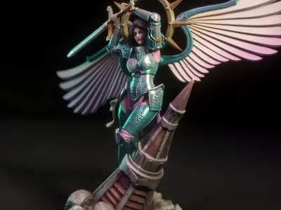 Celeste statue of woman holding sword 3D print model