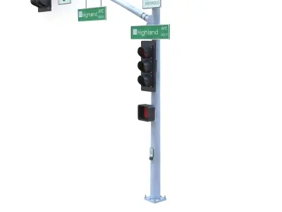Street Light with Traffic 09 Low-poly 3D model