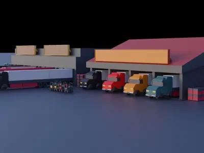 Low poly Factory package Low-poly 3D model