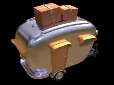 Stylized Cartoon Caravan Free low-poly 3D model