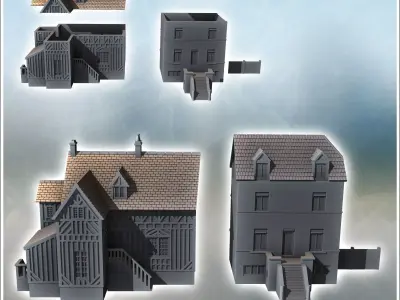 Set of two houses from Sword Beach Ouistreham Normandy France -  3D print model