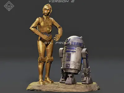 Protocol droid and Astromech droid 3D print model