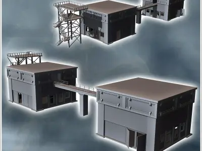Double industrial buildings with central walkway and external st 3D print model