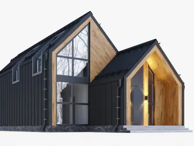 Barnhouse with stained glass windows 3D model