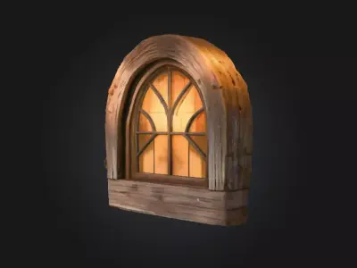Arched Medieval Window with Curtains Low-poly 3D model