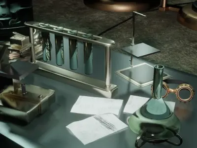 Factory Lab and Office Steampunk style Low-poly 3D model