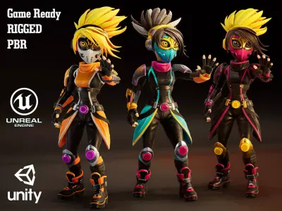 Stylized Sci Fi Female Adv 2 Hero Game Ready Character Low-poly 3D model