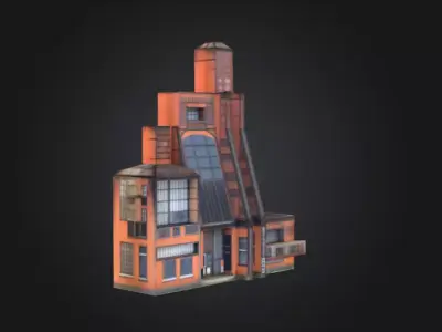 Industrial Factory Building Low-poly 3D model