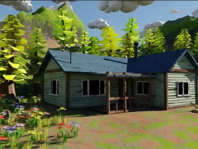 Mountain House River Scene 3D model