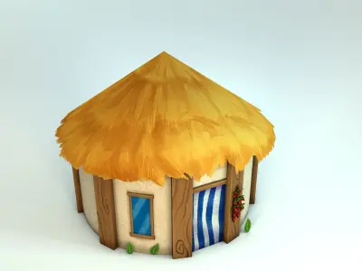 Low poly tropical handpainted hut - cartoon stylized cabin  Low-poly 3D model