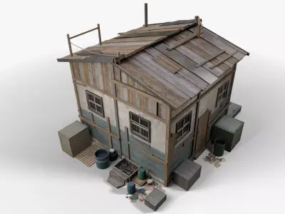 Post-Apocalypse Wooden House Low-poly 3D model