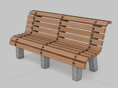 Outdoor Wooden Bench 7 Low-poly 3D model