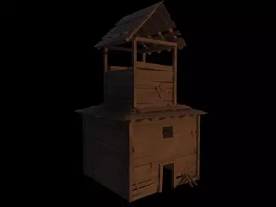 3d model of wooden temple in low poly Low-poly 3D model