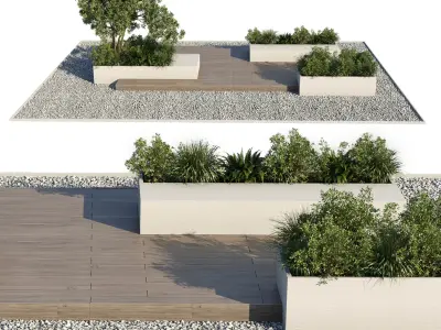 Backyard  Urban Environment Urban Furniture Green Benches 3D model