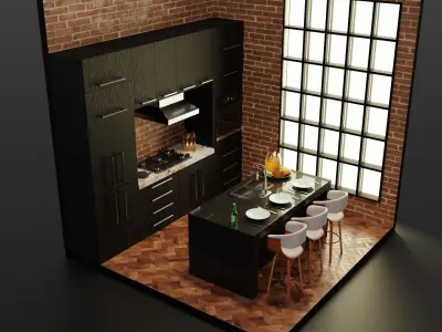 Isometric kitchen set Low-poly 3D model