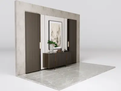 Sideboard with wall panel and flooring 16 3D model