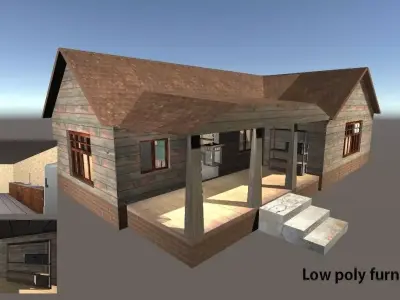 Old house 2 with interior and exterior 3D model Low-poly 3D model