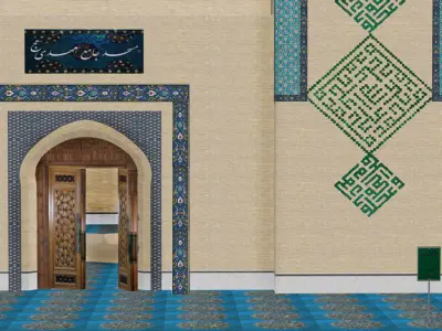 Mosque in middle of field Low-poly 3D model