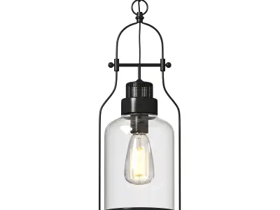 Rust Metal Glass Lantern Pendant Light 3D model