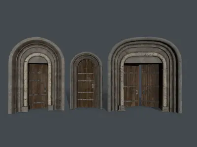 Medieval Door Set Low-poly 3D model