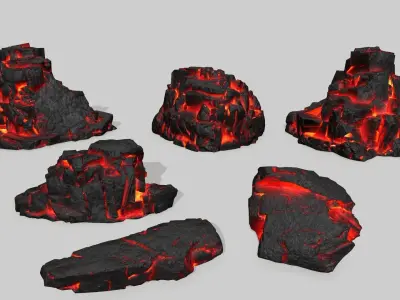 Rock Set piece of lava Low-poly 3D model