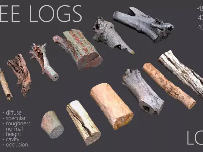 Tree Logs Low-poly 3D model