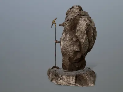 anibus man holding spear on rock Low-poly 3D model