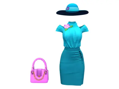 Full Teal Spring Summer Going Shopping Outfit Low-poly 3D model