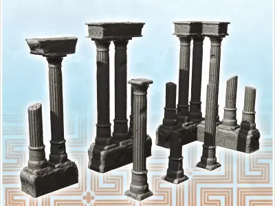 Set of ruined antique columns 1 - Ancient Classic Old Archaic 3D print model