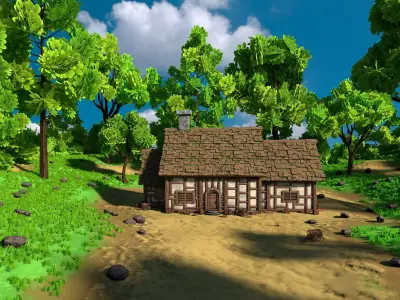 Medieval House 14 With Environment Low-poly 3D model