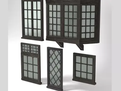 Medieval Windows Set of Five Low-poly 3D model