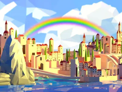 Tuscan coast village Low-poly 3D model