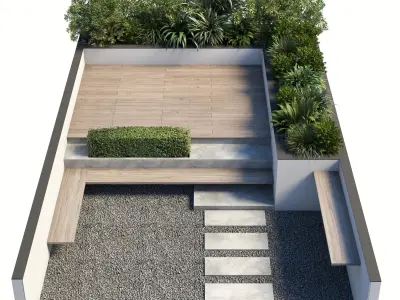 Backyard Urban Environment Urban Furniture Green Benches 3D model