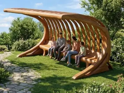 Parametric Wooden Bench Shelter - Organic Street Furniture Low-poly 3D model
