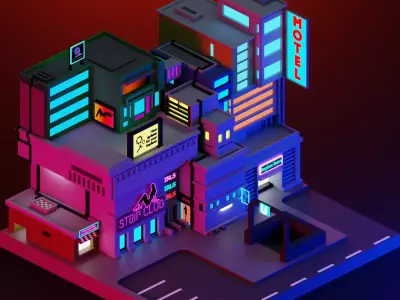 3D Low poly Cyberpunk City Low-poly 3D model