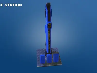 Low Poly Sci-Fi Building 5 - Police - Pixel City 3D Asset Pack Low-poly 3D model