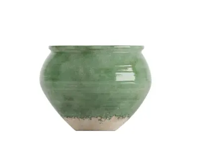 Handmade Terra Cotta Drum Vase in Green Crackle Glaze 3D model
