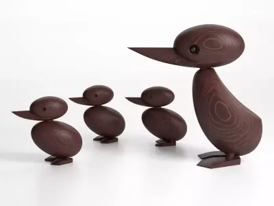 Wooden Duck and Duckling 3D model