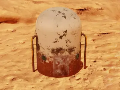 Mars module and landscape Low-poly 3D model