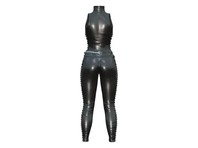Sides Lace Up Black Leather Full Body Suit Low-poly 3D model