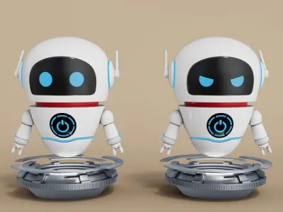 Rigged Cartoon Cute Robot Low-poly 3D model