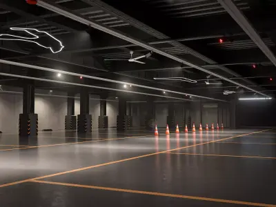 Modern Underground Parking Garage-Parking lot- 3D Model-Scene 3D model