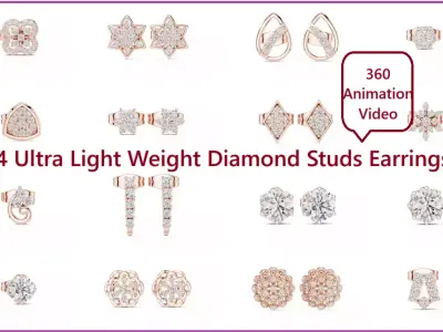 124 Ultra Light Weight Diamond Studs Earrings 3dm stl  video 3D Model Pack