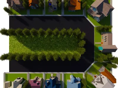 low poly Cartoon street Low-poly 3D model