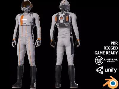 MX01 Male Space Suit White LITE VERSION Low-poly 3D model
