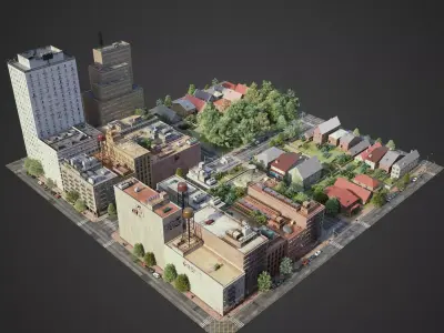 Realistic City District A16-R17 3D model