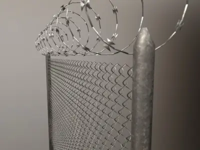 Barbed wire fence PBR Low-poly 3D model