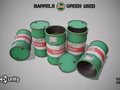 Barrels green used Low-poly 3D model